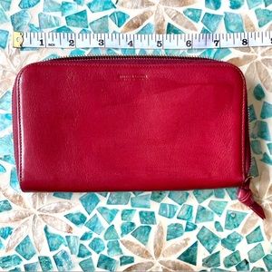 Bottega Veneta Deep Red Leather Zip Wallet. Excellent Condition long wallet. Zip
